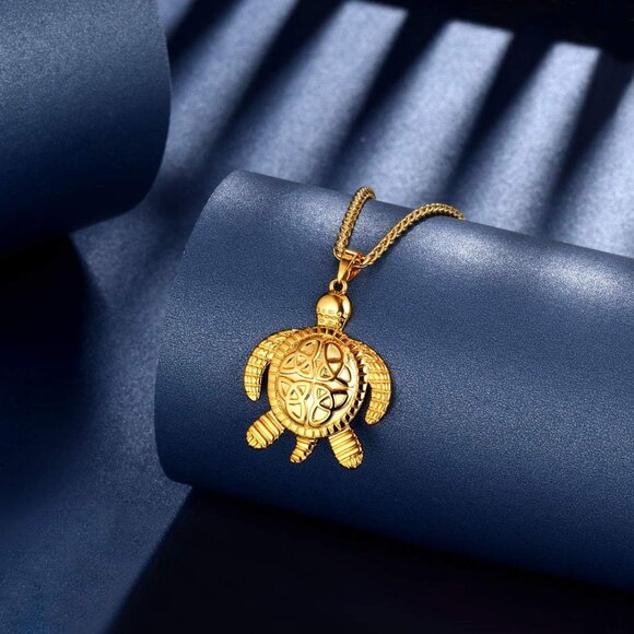 Turtle Necklaces/Rings Celtic Knot Pendant Silver/18K Gold/Black Gun Plated Anim - Picture 3 of 7